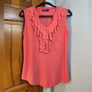 Coral Ruffle V-Neck Sleeveless Top Sz M